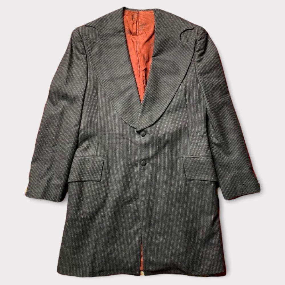 Vintage 1950s Handmade Western Dark Gray Pinstripe Theater Blazer Jacket Coat